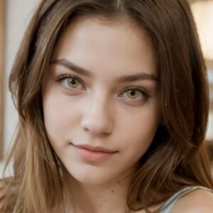 Model wearing Hidrocor Ocre 14.2mm colored contacts