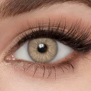 Model wearing Love Story Brown Contact Lenses 14.2mm natural warm brown look