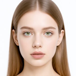 Model wearing Lustre Green 14.5mm colored contacts