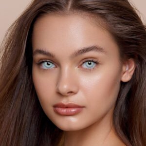 Model wearing Crystaline Blue 14.0mm colored contacts