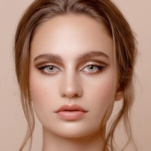 Model wearing Mistwood Gray Contact Lenses 14.0mm natural smoky gray look